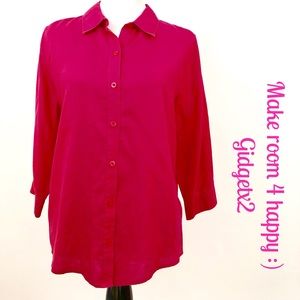 Chico’s rose pink no iron linen top Size 1